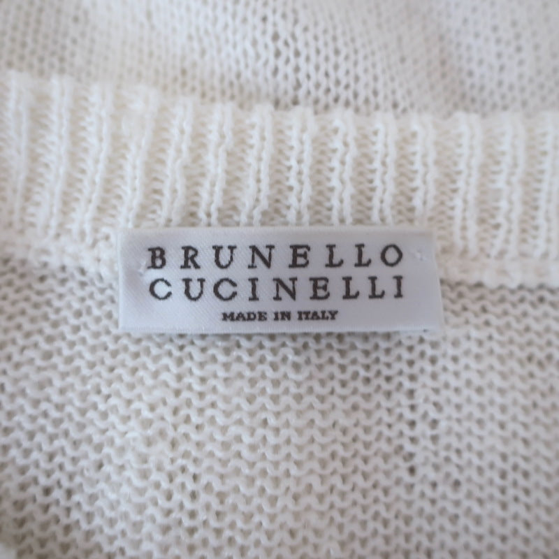 Brunello Cucinelli Sequined Knit Cardigan White Linen-Silk Size Small