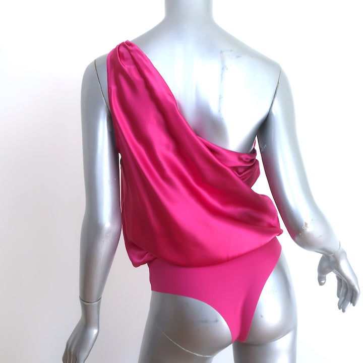 CAMI NYC Darby One-Shoulder Bodysuit Magenta Satin Size Medium NEW