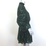 Balmain Sequined Puff Sleeve Mock Neck Mini Dress Emerald Size 40