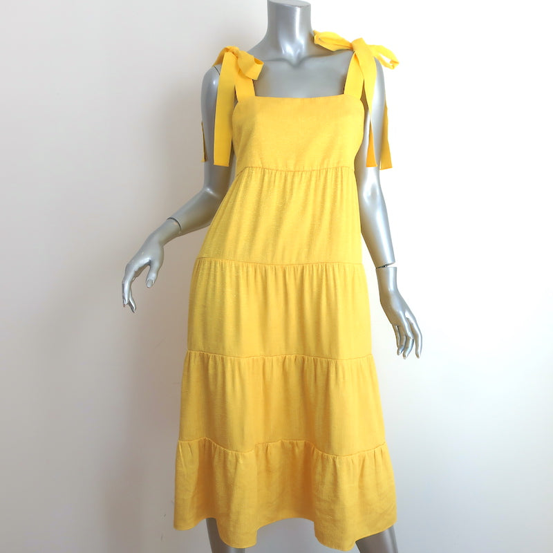 Alice + Olivia Cynthia Bow-Strap Tiered Midi Dress Yellow Size 6 – Celebrity Owned Alice + Olivia Cynthia Bow-Strap Tiered Midi Dress Yellow Size 6 – Celebrity Owned