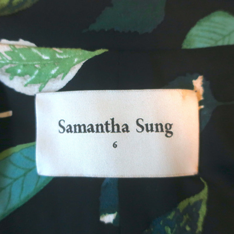 Samantha Sung Trench Coat Leaf Print Stretch Cotton Size 6 Belted Jacket