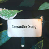 Samantha Sung Trench Coat Leaf Print Stretch Cotton Size 6 Belted Jacket
