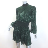 Balmain Sequined Puff Sleeve Mock Neck Mini Dress Emerald Size 40