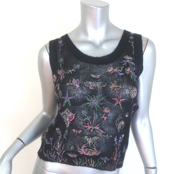 Christian Dior Embroidered Tank &amp; Cardigan Twinset Black Alpaca-Blend Size 36
