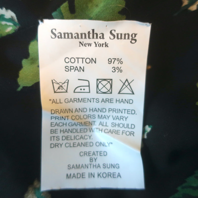 Samantha Sung Trench Coat Leaf Print Stretch Cotton Size 6 Belted Jacket