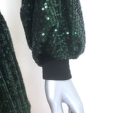 Balmain Sequined Puff Sleeve Mock Neck Mini Dress Emerald Size 40