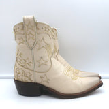 Miron Crosby Brooke Short Western Boots Cream Star-Embroidered Leather Size 6.5