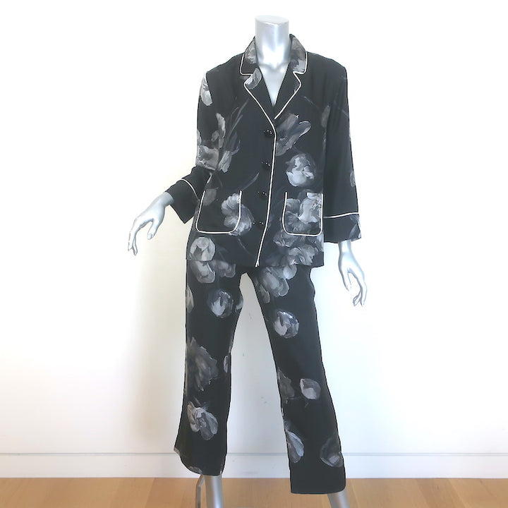 F.R.S For Restless Sleepers Pajama Shirt &amp; Pants Set Black Floral Print Size S/M