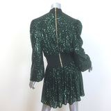 Balmain Sequined Puff Sleeve Mock Neck Mini Dress Emerald Size 40