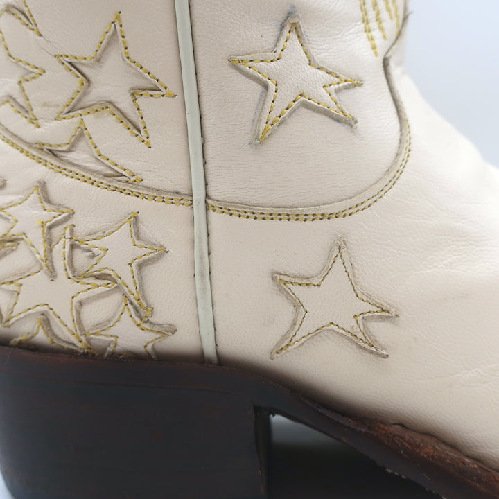 Miron Crosby Brooke Short Western Boots Cream Star-Embroidered Leather Size 6.5