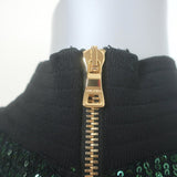 Balmain Sequined Puff Sleeve Mock Neck Mini Dress Emerald Size 40