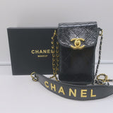 Chanel Makeup Chain Strap Shoulder Bag Black Quilted Leather Phone Holder NEW