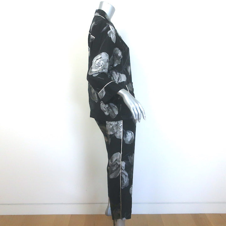 F.R.S For Restless Sleepers Pajama Shirt &amp; Pants Set Black Floral Print Size S/M