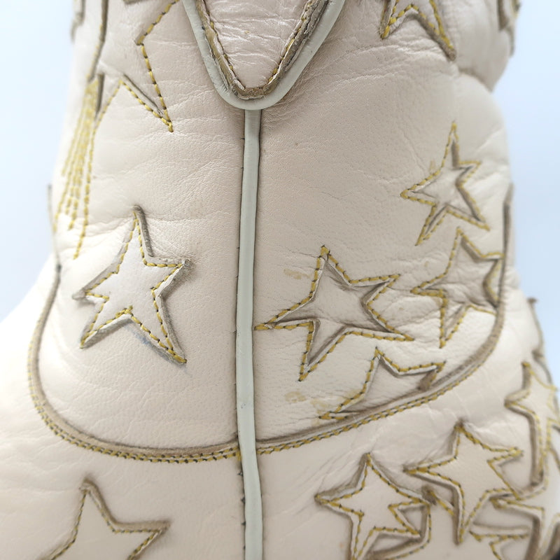 Miron Crosby Brooke Short Western Boots Cream Star-Embroidered Leather Size 6.5