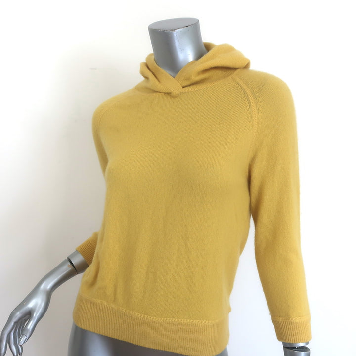 Jill Roberts cashmere shrunken hoodie, yellow; extra-small luxury pullover, gently pre-owned