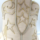 Miron Crosby Brooke Short Western Boots Cream Star-Embroidered Leather Size 6.5
