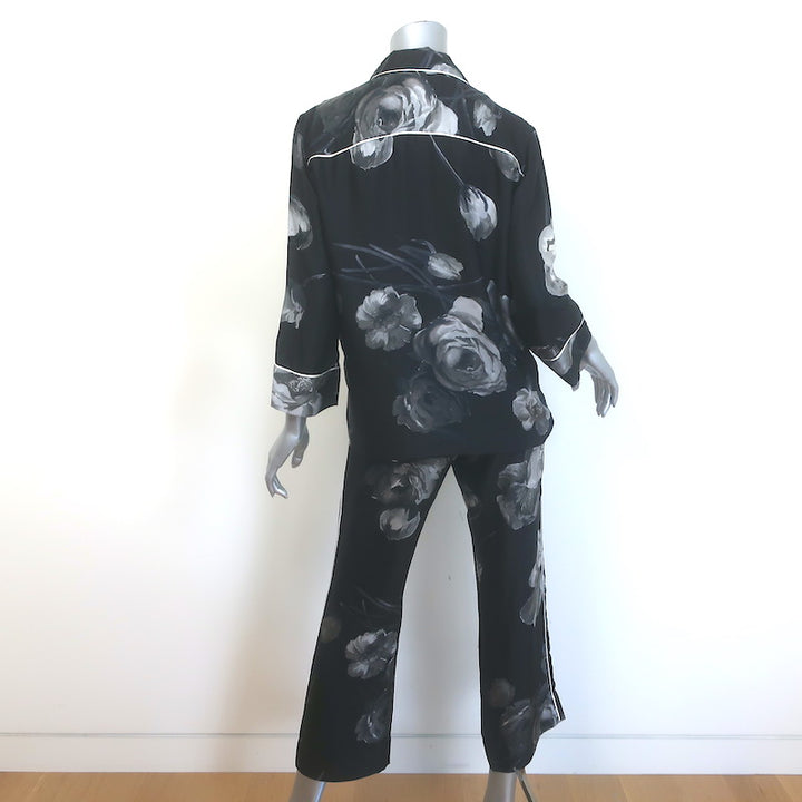 F.R.S For Restless Sleepers Pajama Shirt &amp; Pants Set Black Floral Print Size S/M