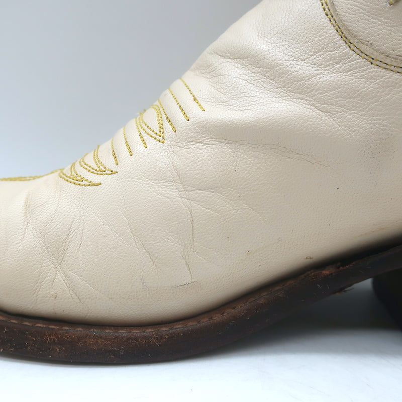 Miron Crosby Brooke Short Western Boots Cream Star-Embroidered Leather Size 6.5