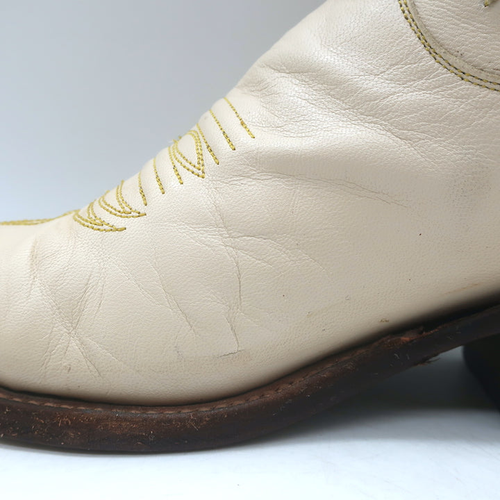 Miron Crosby Brooke Short Western Boots Cream Star-Embroidered Leather Size 6.5