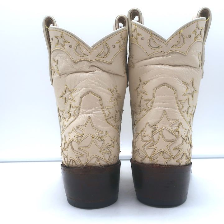 Miron Crosby Brooke Short Western Boots Cream Star-Embroidered Leather Size 6.5