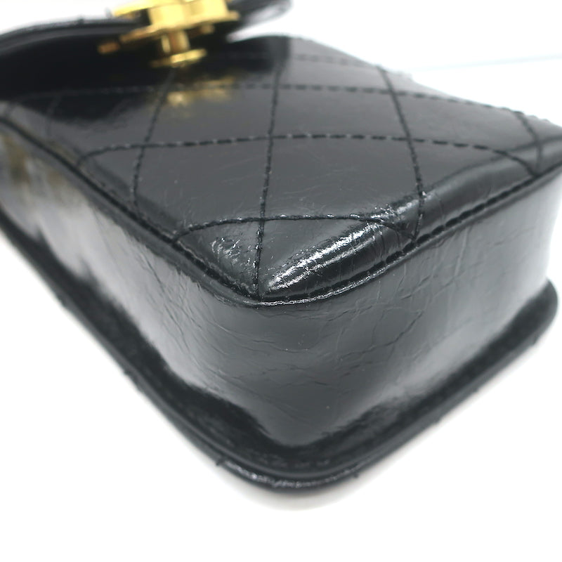 Chanel Makeup Chain Strap Shoulder Bag Black Quilted Leather Phone Holder NEW
