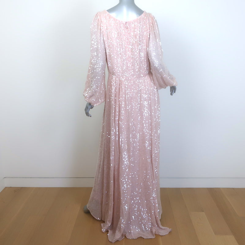 Adam Lippes Sequined Chiffon Gown Light Pink Size US 8 Blouson-Sleeve Maxi Dress