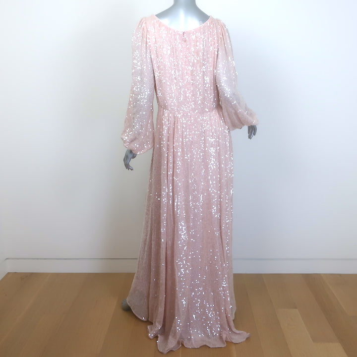 Adam Lippes Sequined Chiffon Gown Light Pink Size US 8 Blouson-Sleeve Maxi Dress