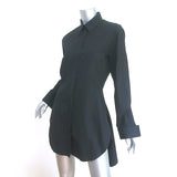 Alaia Shirtdress Black Gathered Cotton Size 42 Long Sleeve Mini Dress