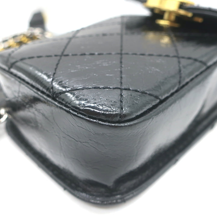 Chanel Makeup Chain Strap Shoulder Bag Black Quilted Leather Phone Holder NEW