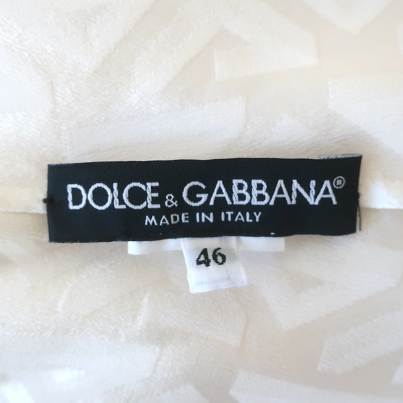 Dolce &amp; Gabbana Logo Jacquard Pussy Bow Blouse Cream Size 46 Long Sleeve Top