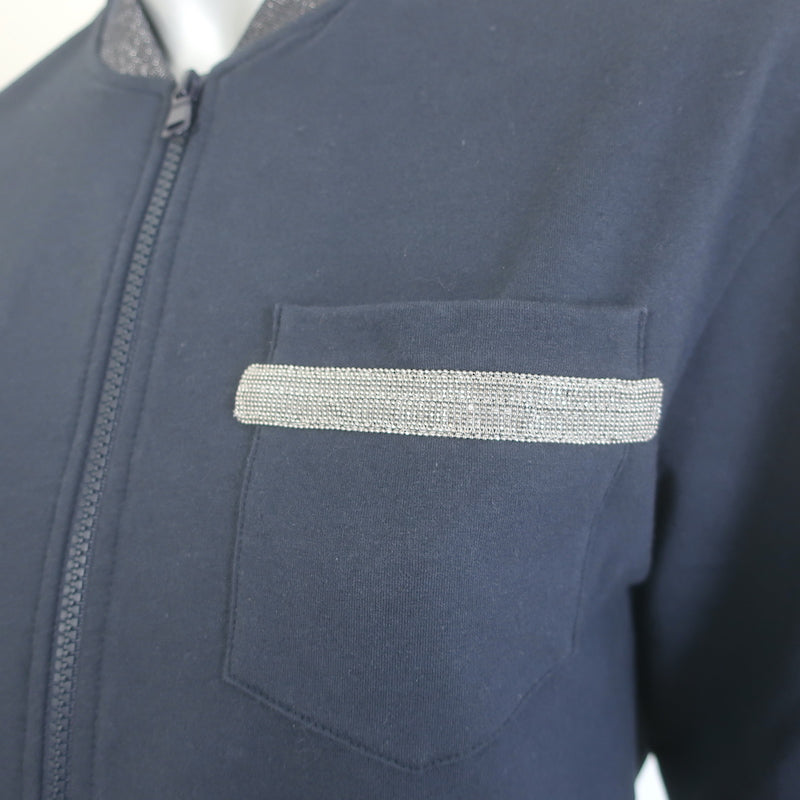 Brunello Cucinelli Monili-Trim Bomber Jacket &amp; Sweatpants Set Navy Size Medium