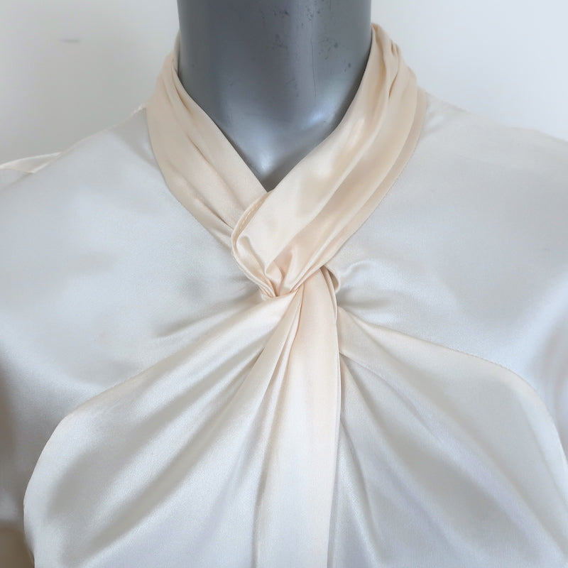 3.1 Phillip Lim twist-neck blouse in ivory silk satin, size 6 long sleeve — pre-loved, authentic designer luxury