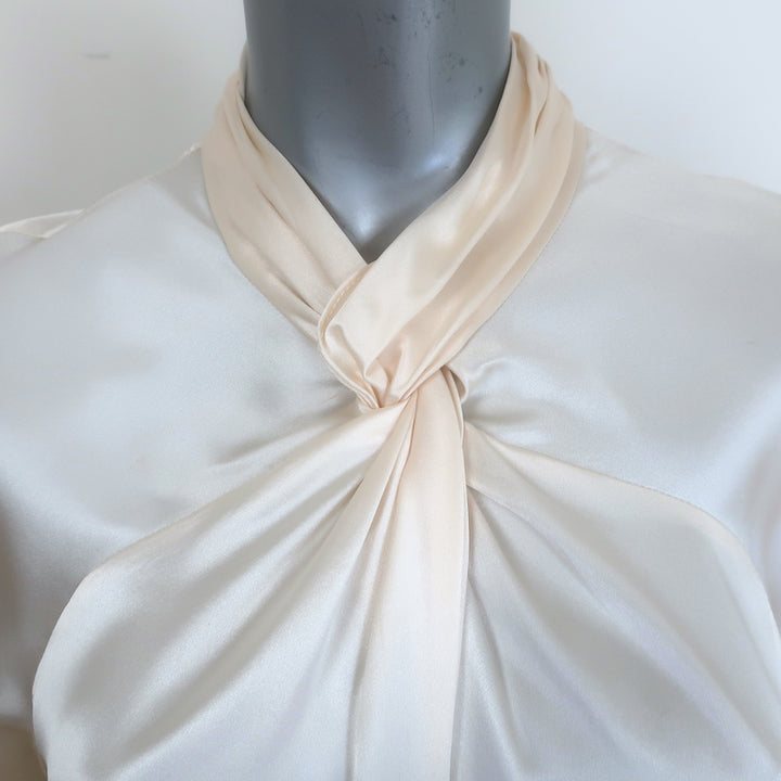 3.1 Phillip Lim twist-neck blouse in ivory silk satin, size 6 long sleeve — pre-loved, authentic designer luxury