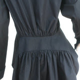 Alaia Shirtdress Black Gathered Cotton Size 42 Long Sleeve Mini Dress