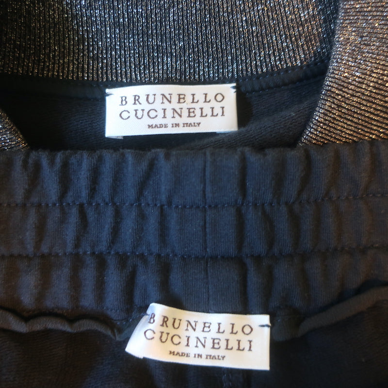 Brunello Cucinelli Monili-Trim Bomber Jacket &amp; Sweatpants Set Navy Size Medium