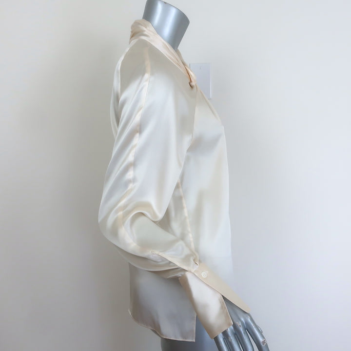 3.1 Phillip Lim ivory silk satin twist-neck blouse, authentic pre-owned luxury piece with minor wear