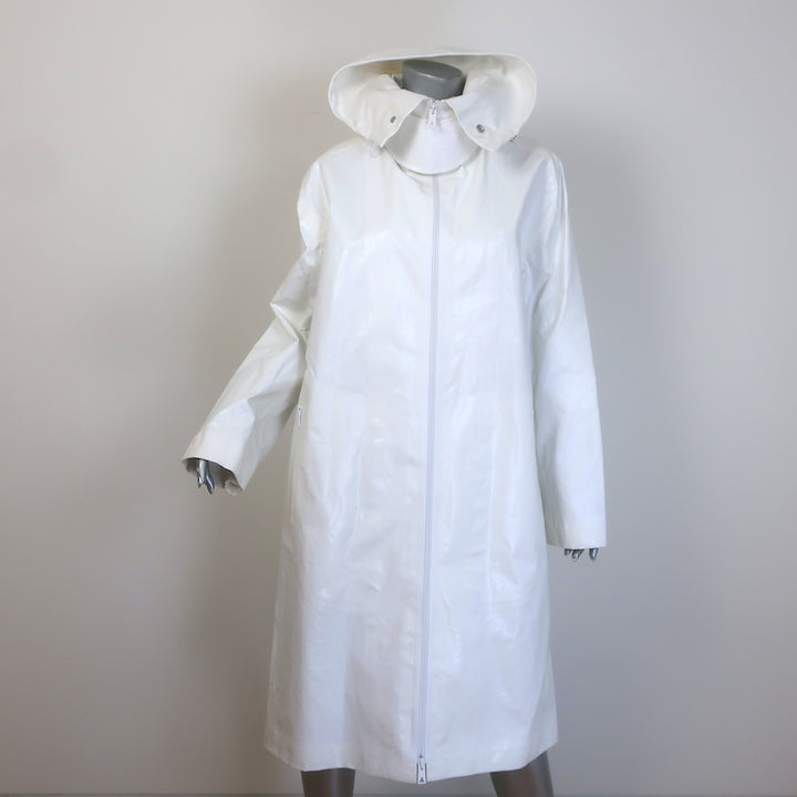 Bottega Veneta Hooded Rain Coat White Coated Linen Size Medium