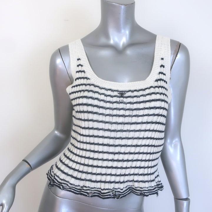 Christian Dior Striped Ruffled Distressed Knit Twinset Black/Cream Size 38