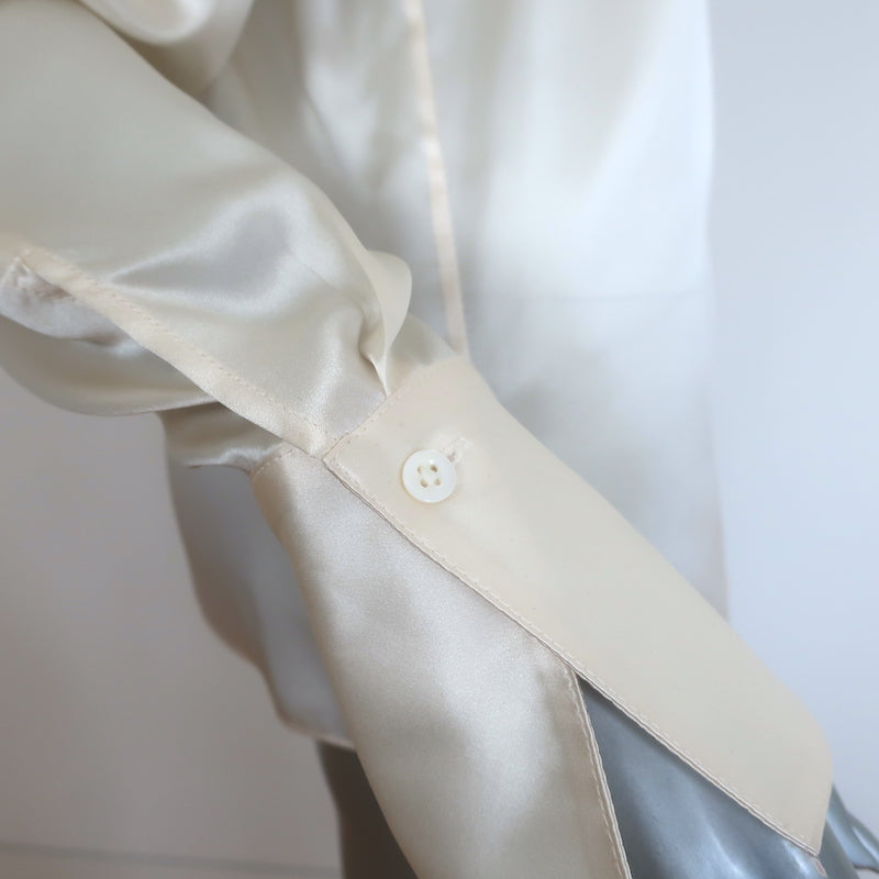 3.1 Phillip Lim ivory silk-satin twist-neck blouse, long sleeve, size 6 — pre-owned authentic designer piece