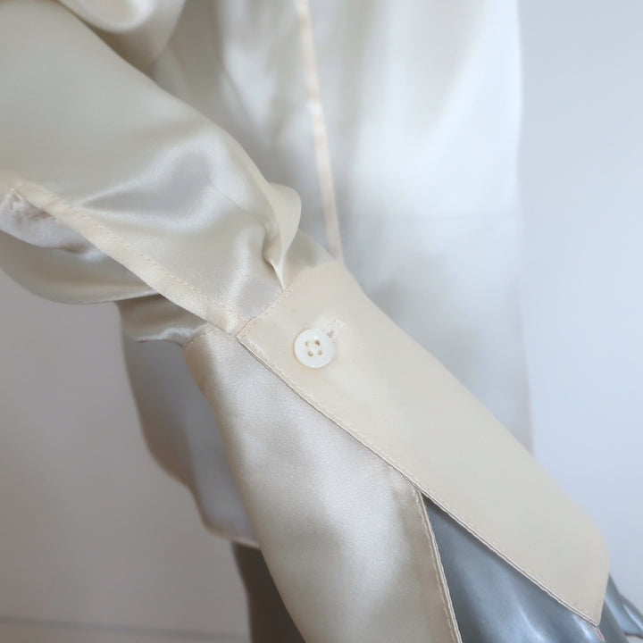 3.1 Phillip Lim ivory silk-satin twist-neck blouse, long sleeve, size 6 — pre-owned authentic designer piece