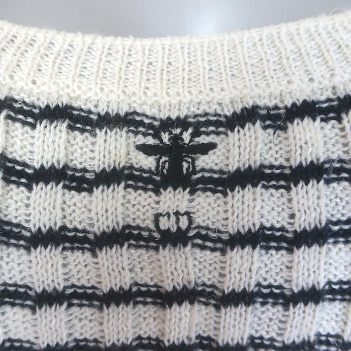 Christian Dior Striped Ruffled Distressed Knit Twinset Black/Cream Size 38
