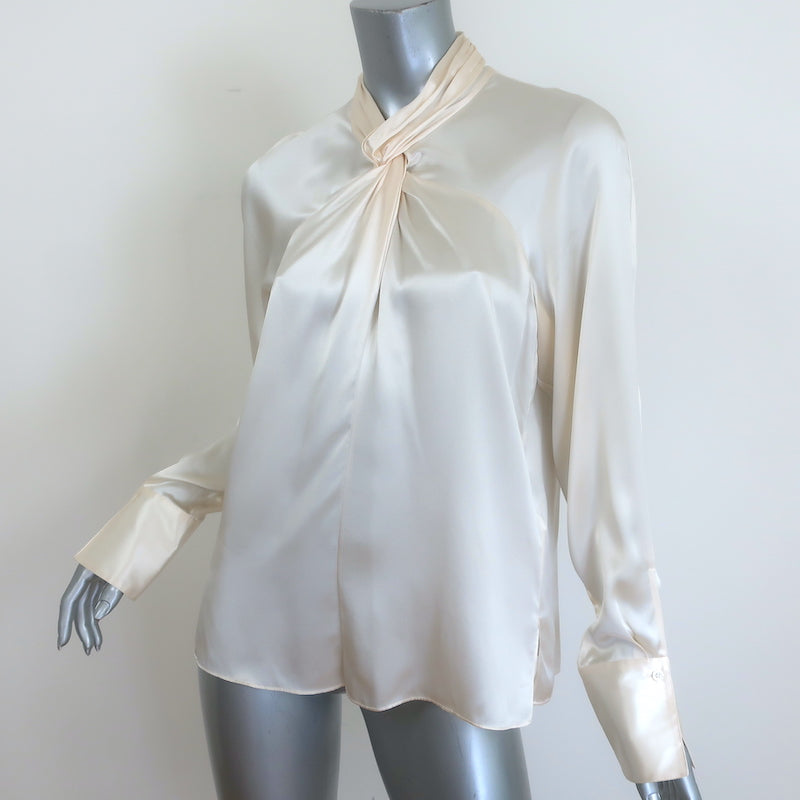 3.1 Phillip Lim twist-neck blouse in ivory silk satin, authentic pre-owned luxury long-sleeve top