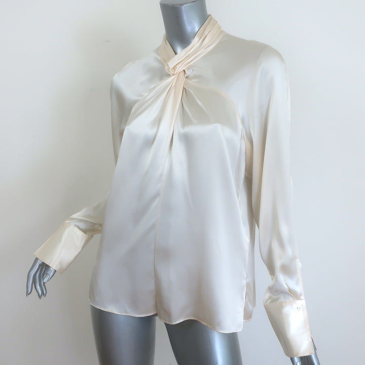 3.1 Phillip Lim twist-neck blouse in ivory silk satin, authentic pre-owned luxury long-sleeve top