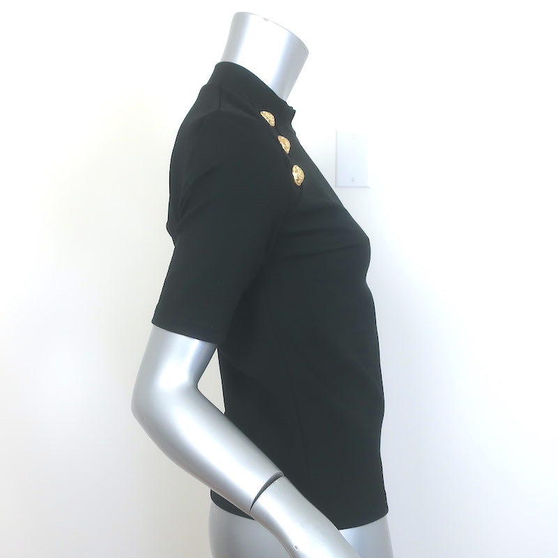 Balmain 6-Button Raglan T-Shirt Black Stretch Jersey Size Large Short Sleeve Top
