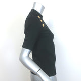 Balmain 6-Button Raglan T-Shirt Black Stretch Jersey Size Large Short Sleeve Top