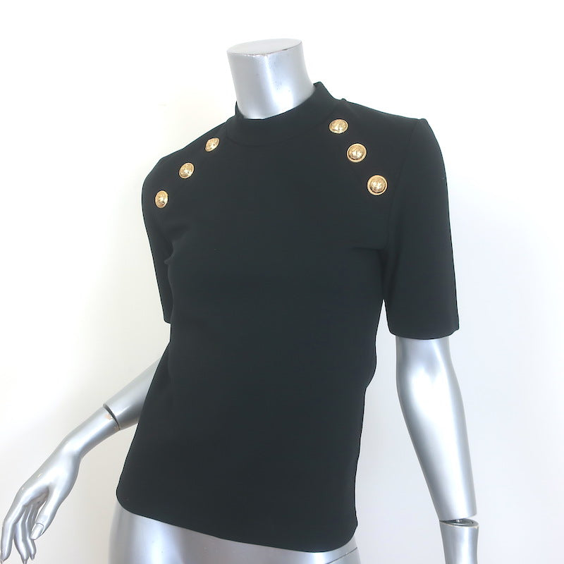 Balmain 6-Button Raglan T-Shirt Black Stretch Jersey Size Large Short Sleeve Top
