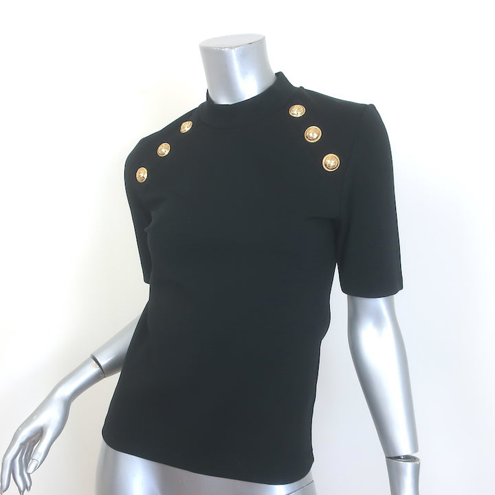 Balmain 6-Button Raglan T-Shirt Black Stretch Jersey Size Large Short Sleeve Top