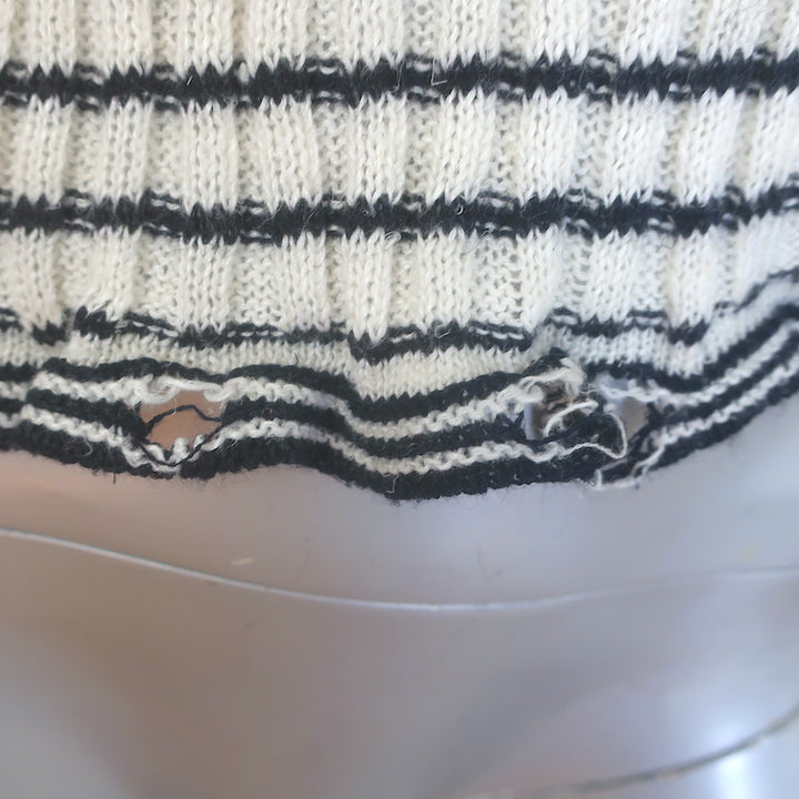 Christian Dior Striped Ruffled Distressed Knit Twinset Black/Cream Size 38