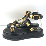 Valentino Roman Stud Ankle Strap Platform Sandals Black Leather Size 39.5 NEW