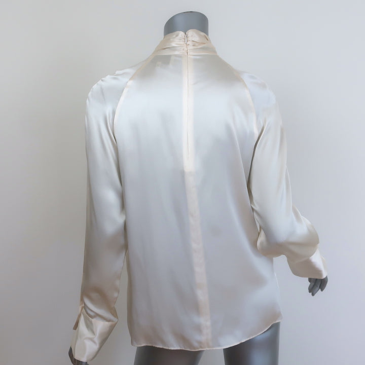 3.1 Phillip Lim twist-neck blouse in ivory silk satin, long sleeve, size 6 — pre-owned authentic designer piece.